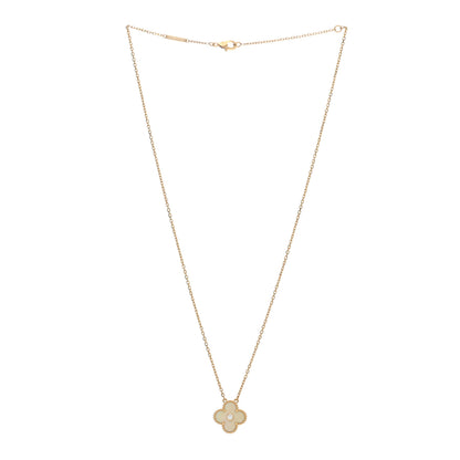 Van Cleef & Arpels 18K Yellow Gold Diamond Yellow Mother of Pearl Vintage Alhambra Pendant Necklace 3 of 4