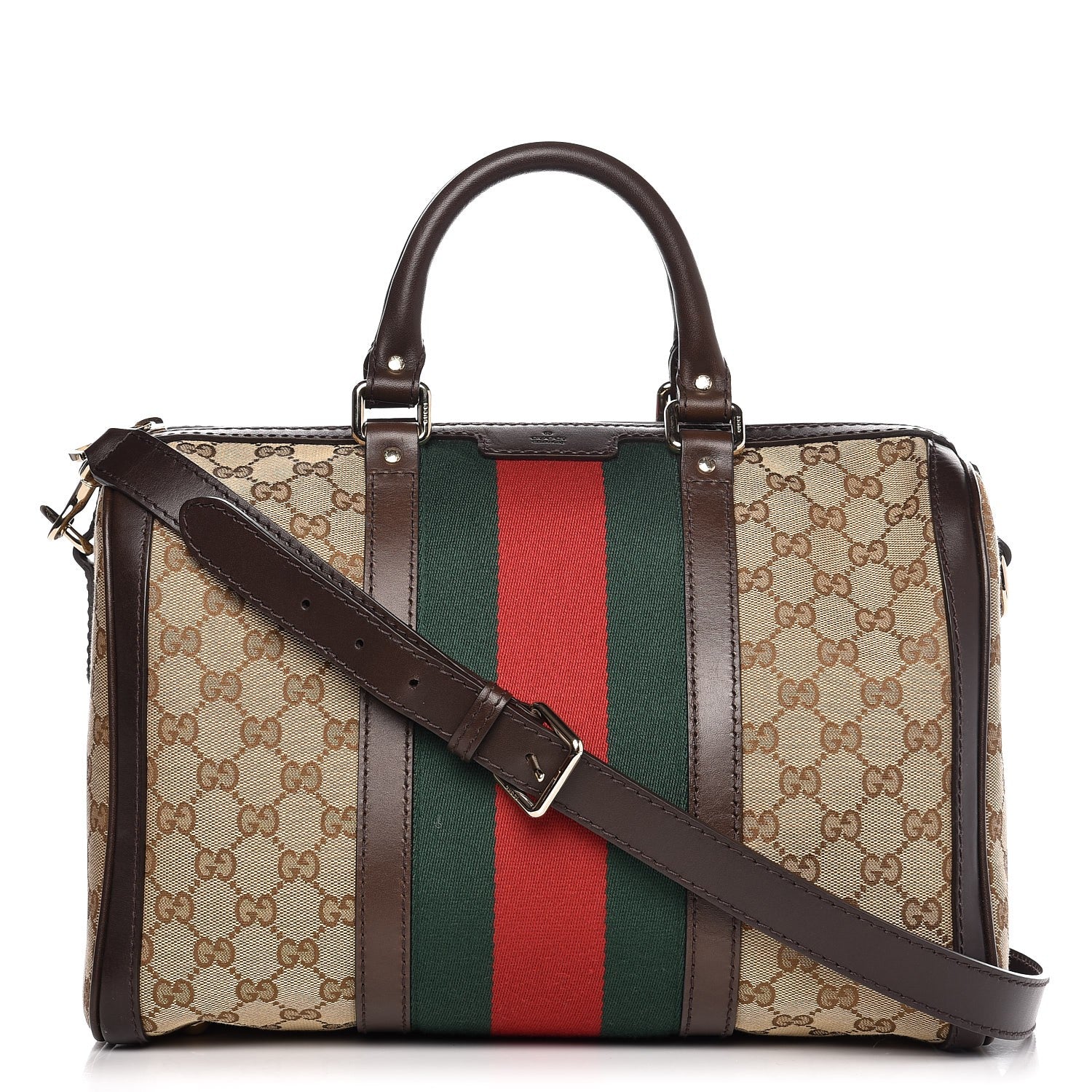 Gucci Monogram Vintage Web Medium Boston Dark Brown 1 of 11