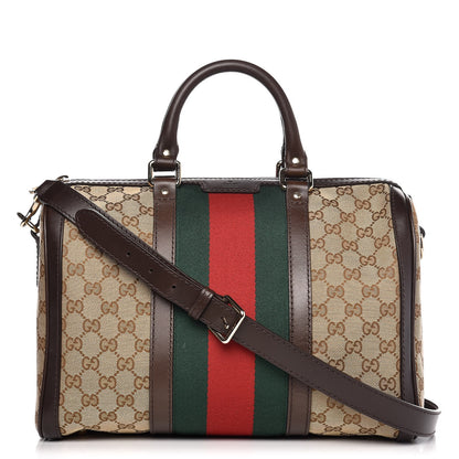 Gucci Monogram Vintage Web Medium Boston Dark Brown 1 of 11