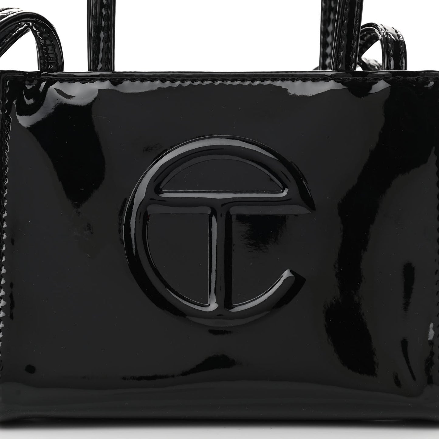 Patent Vegan Leather Small Shopping Bag Black