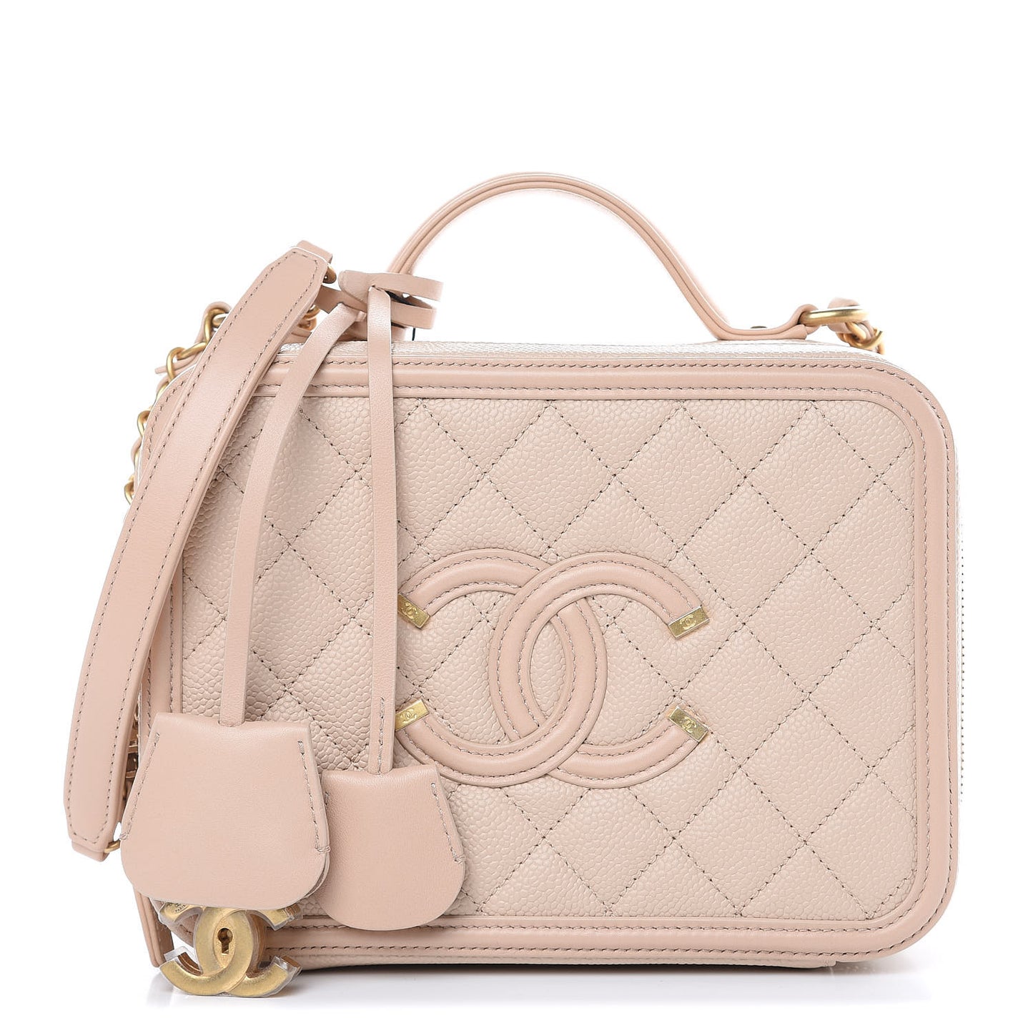 Caviar Quilted Medium CC Filigree Vanity Case Beige