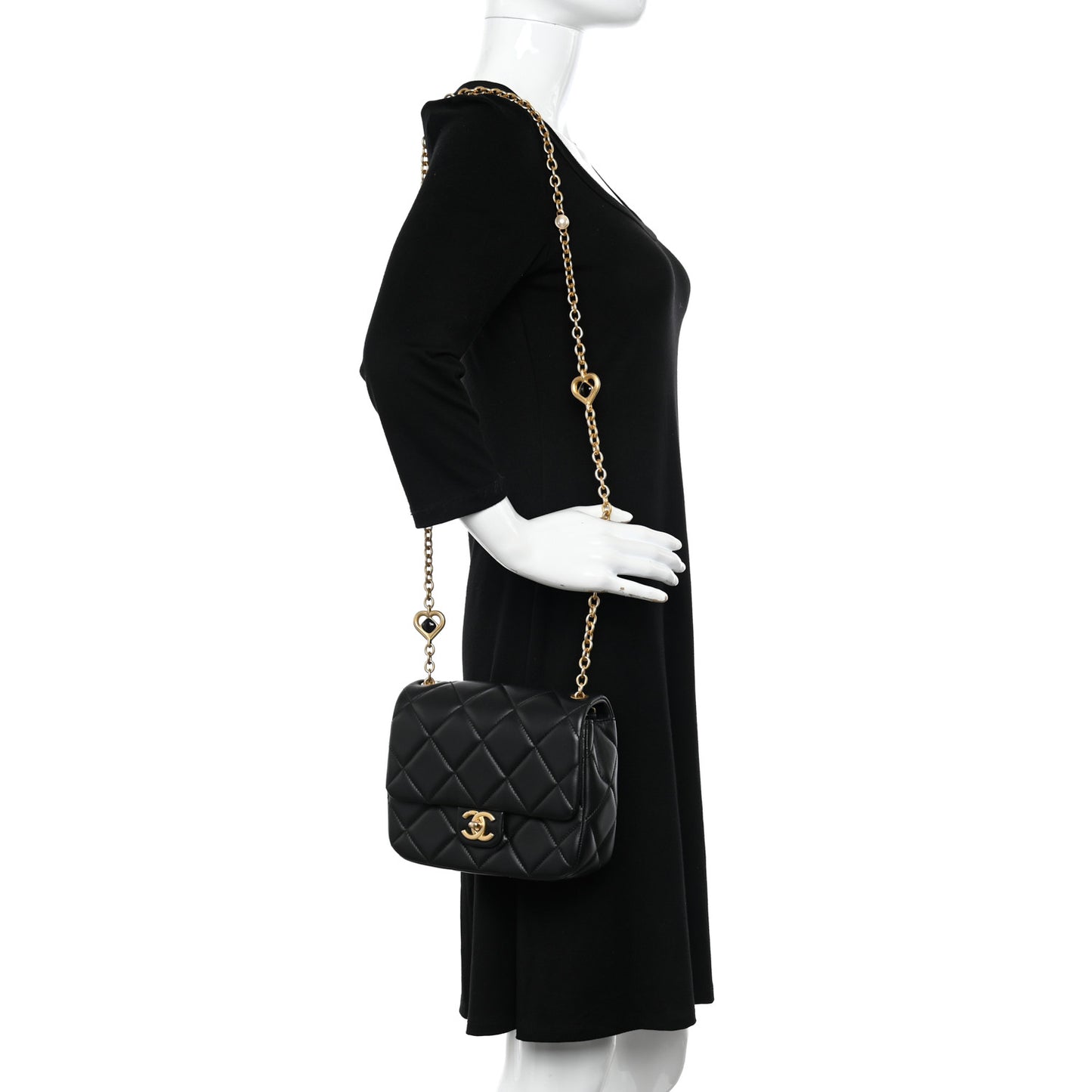 Lambskin Enamel Pearl Quilted Mini Charm Me Square Flap Black