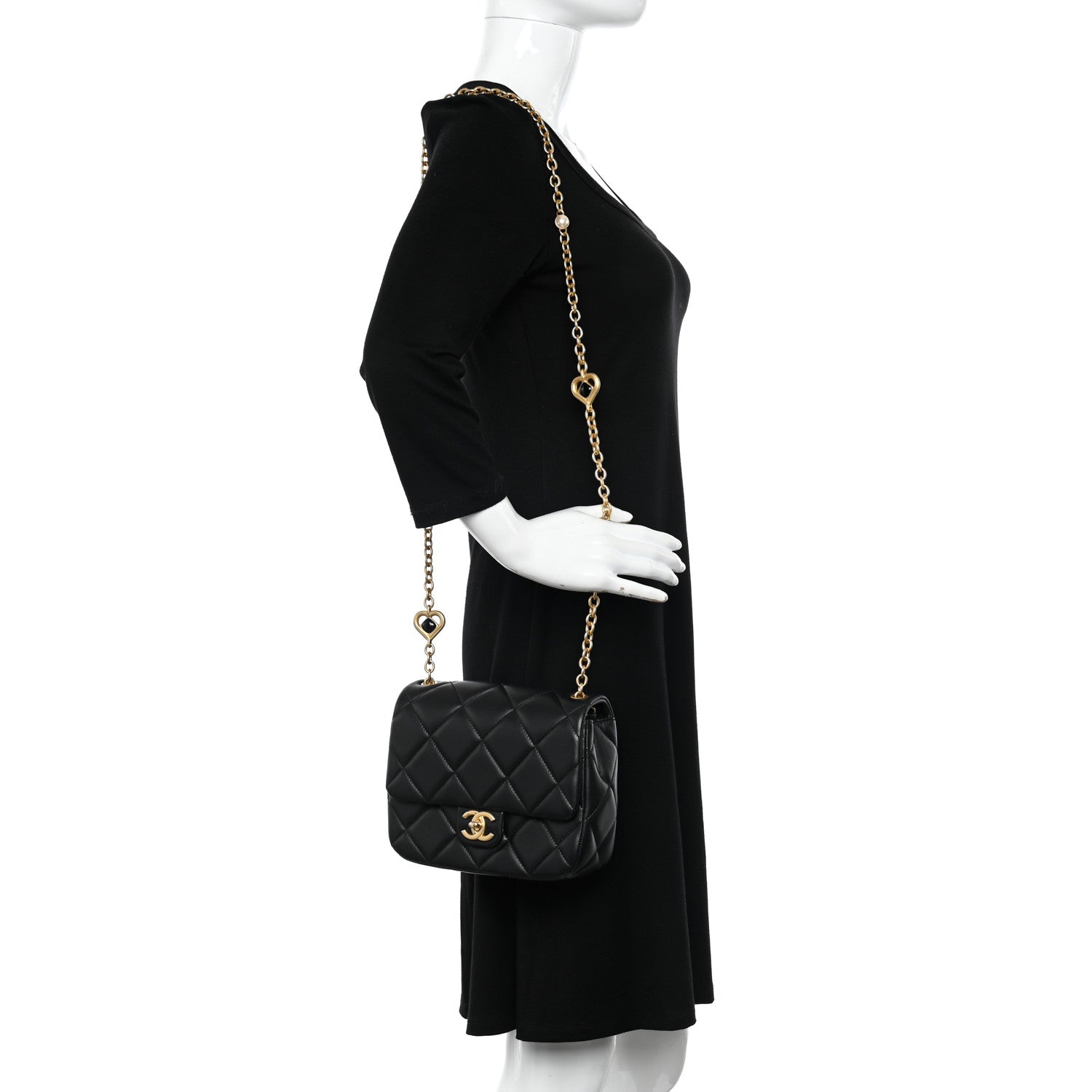 Chanel Lambskin Enamel Pearl Quilted Mini Charm Me Square Flap Black 2 of 11