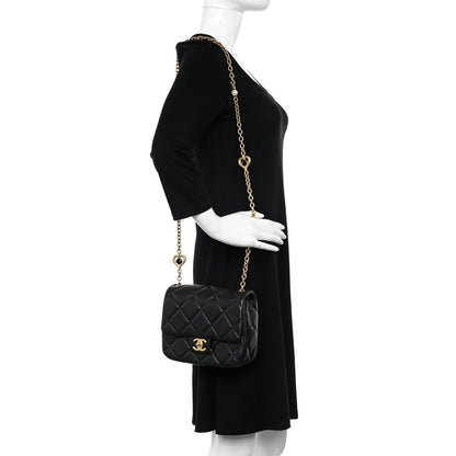 Chanel Lambskin Enamel Pearl Quilted Mini Charm Me Square Flap Black 2 of 11