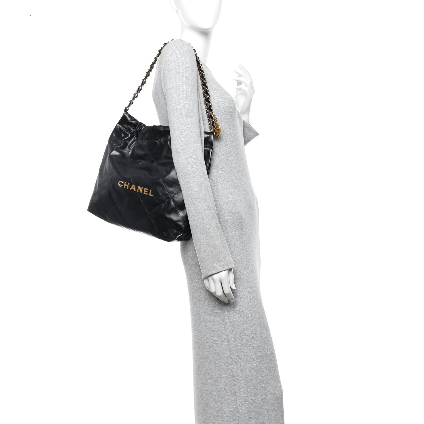 Shiny Calfskin Quilted Small Chanel 22 Black