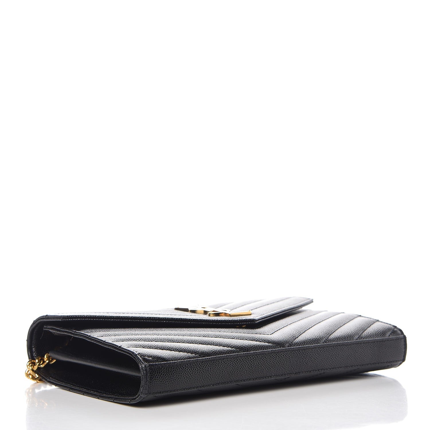 Saint Laurent Grain De Poudre Matelasse Chevron Monogram Chain Wallet Black 4 of 8