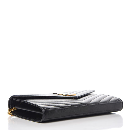 Saint Laurent Grain De Poudre Matelasse Chevron Monogram Chain Wallet Black 4 of 8