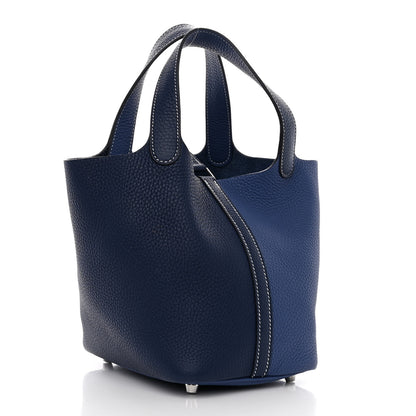 Hermes Taurillon Clemence Casaque Picotin Lock 18 PM Bleu Saphir Bleu Brighton 3 of 11