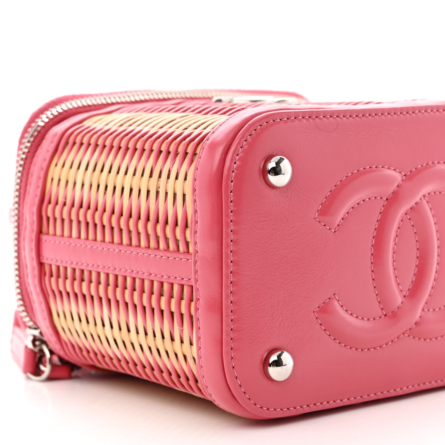 Chanel Calfskin Raffia Small Take Away Vanity Case Bag Pink Beige 9 of 10
