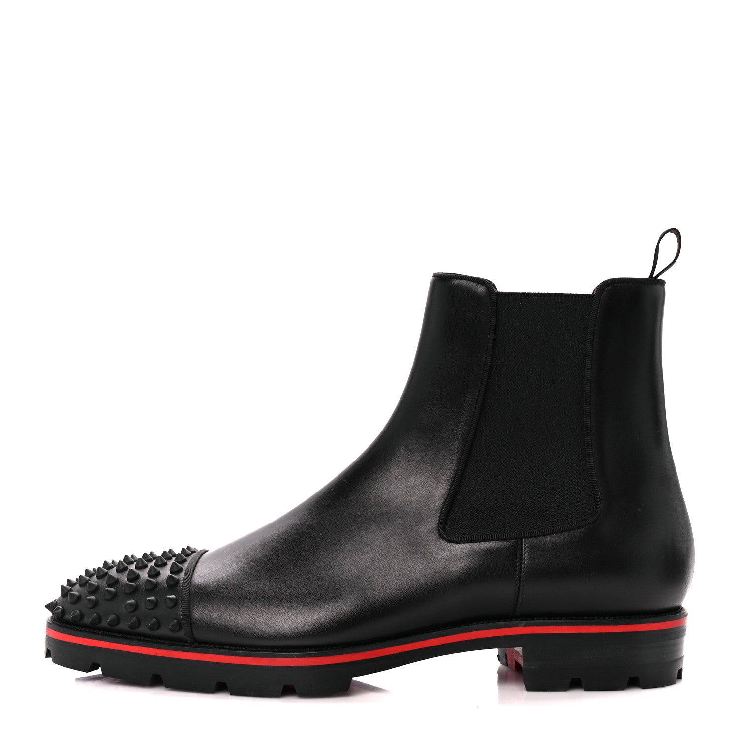 Christian Louboutin Calfskin Mens Melon Spikes Flat Chelsea Boots 46 Black 1 of 8