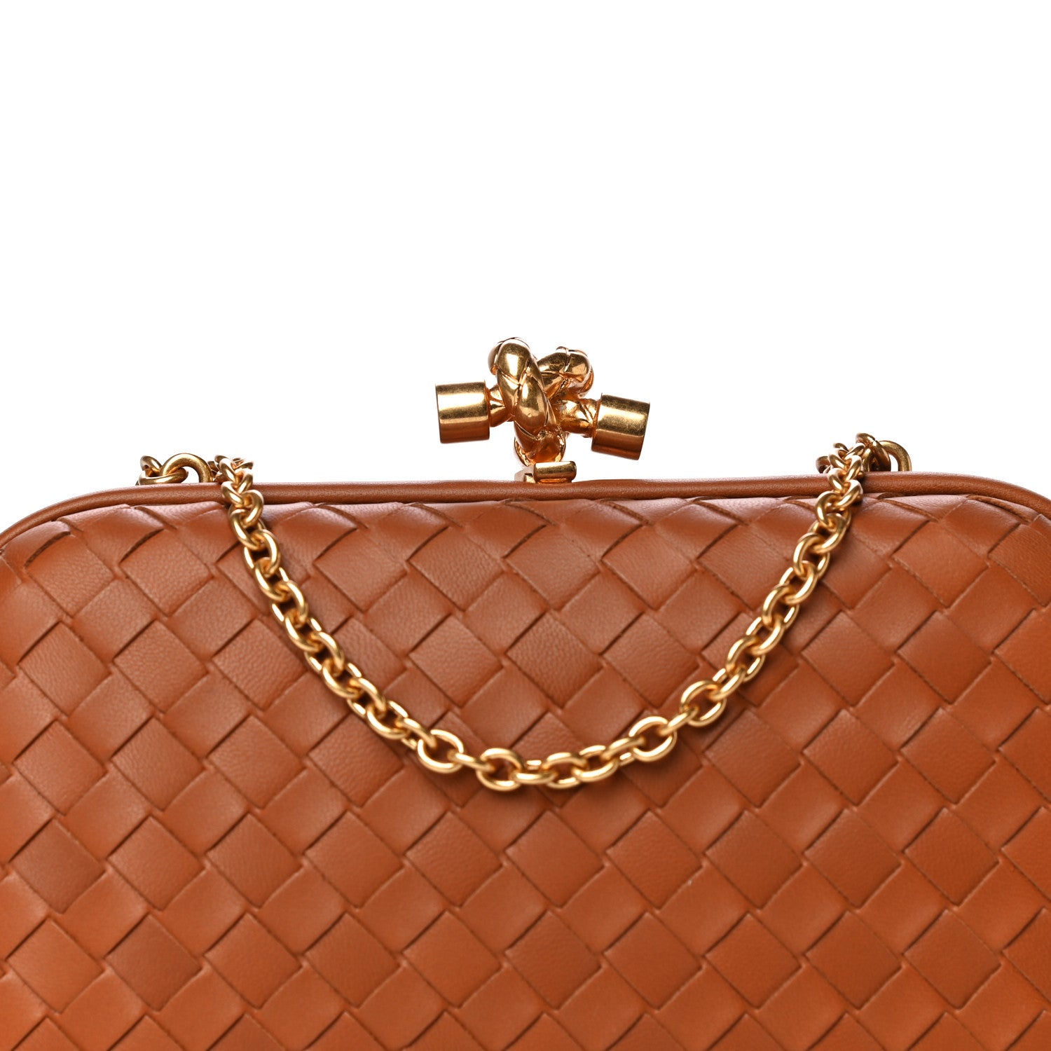 Bottega Veneta Nappa Intrecciato Chain Knot Clutch Caramel 7 of 9