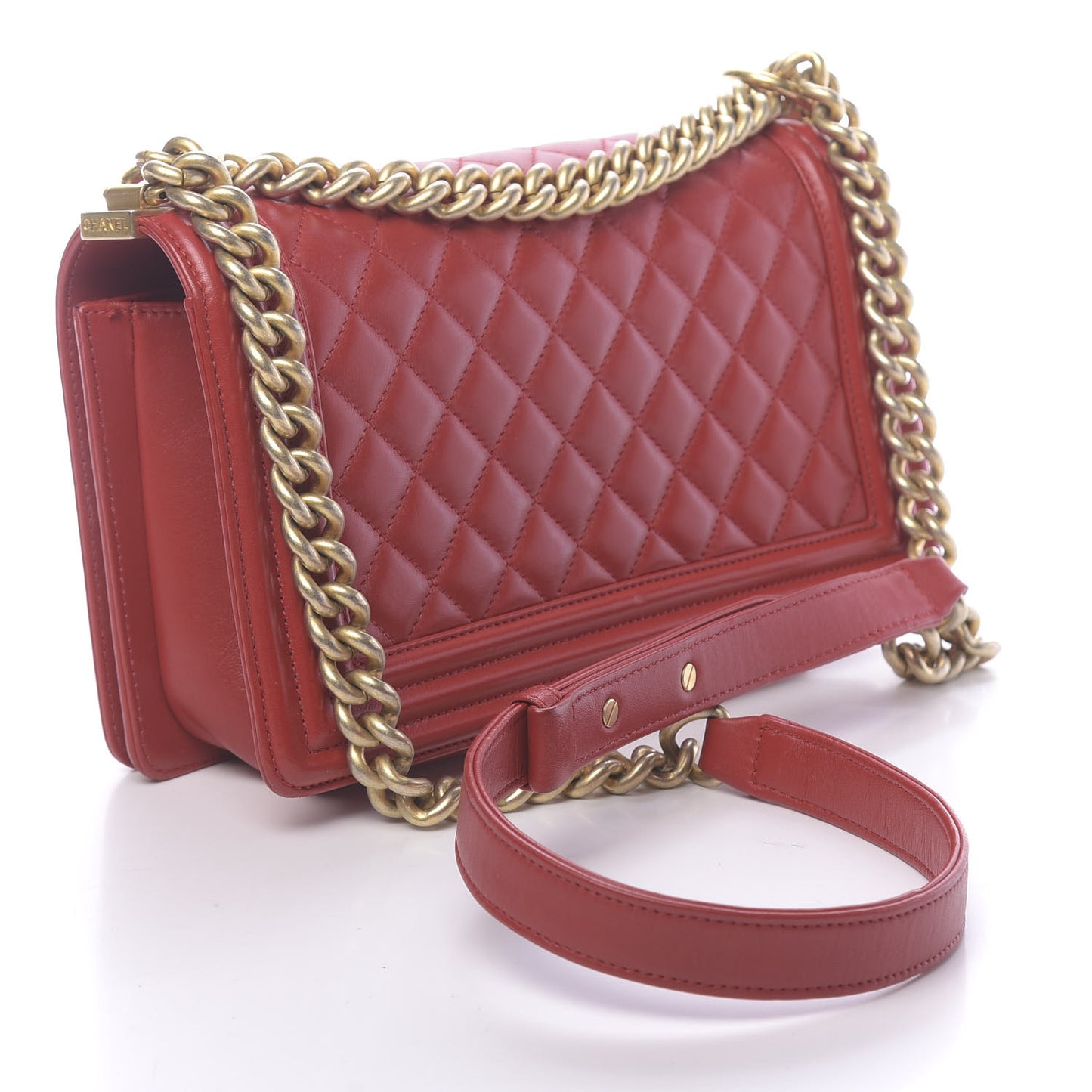 Lambskin Quilted Medium Boy Flap Red