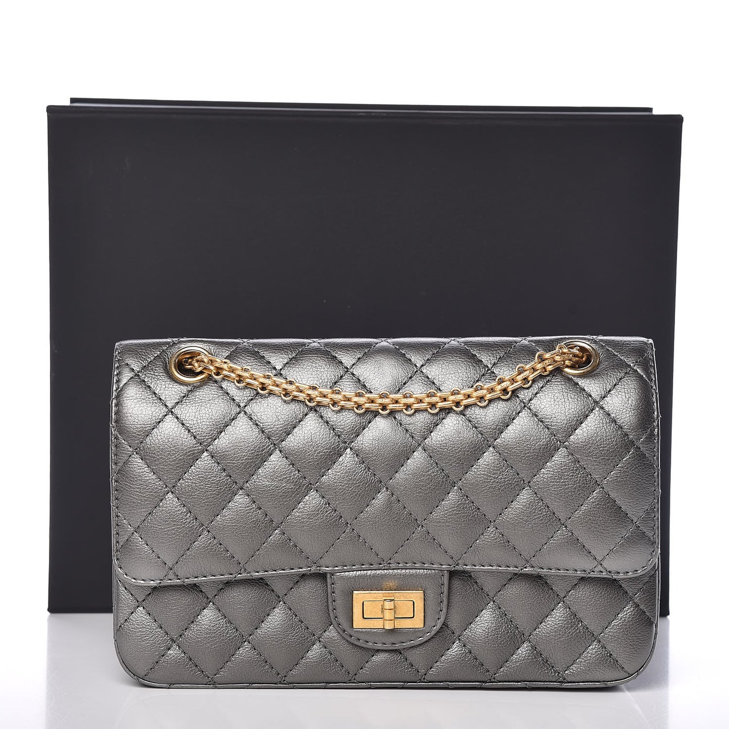 Metallic Calfskin Quilted 2.55 Reissue 225 Flap Charcoal