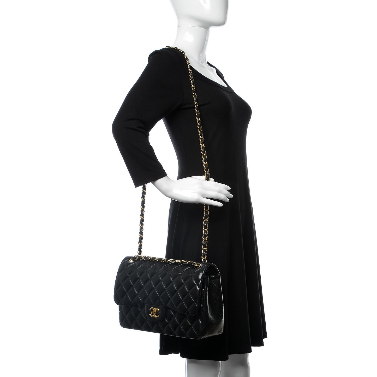 Lambskin Quilted Jumbo Double Flap Black