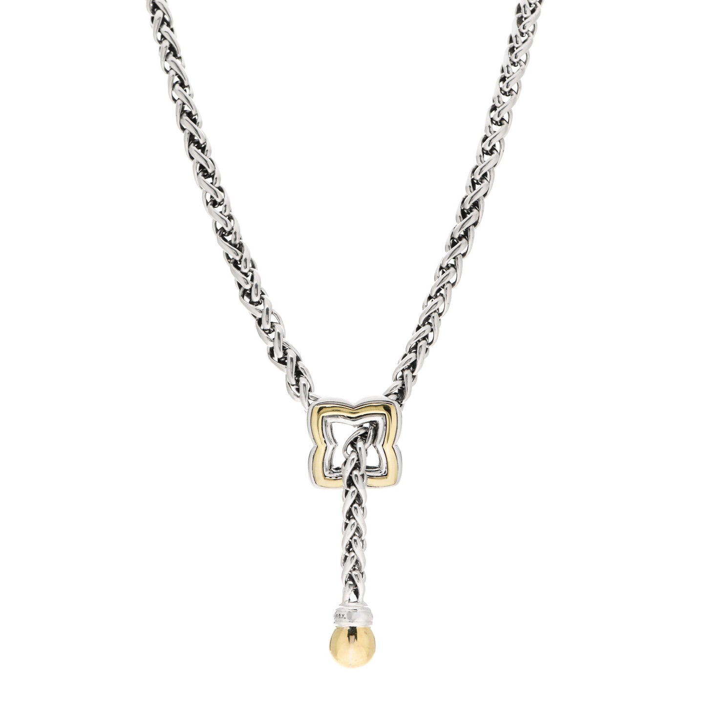 Sterling Silver 18K Yellow Gold Quatrefoil Lariat Wheat Chain Necklace