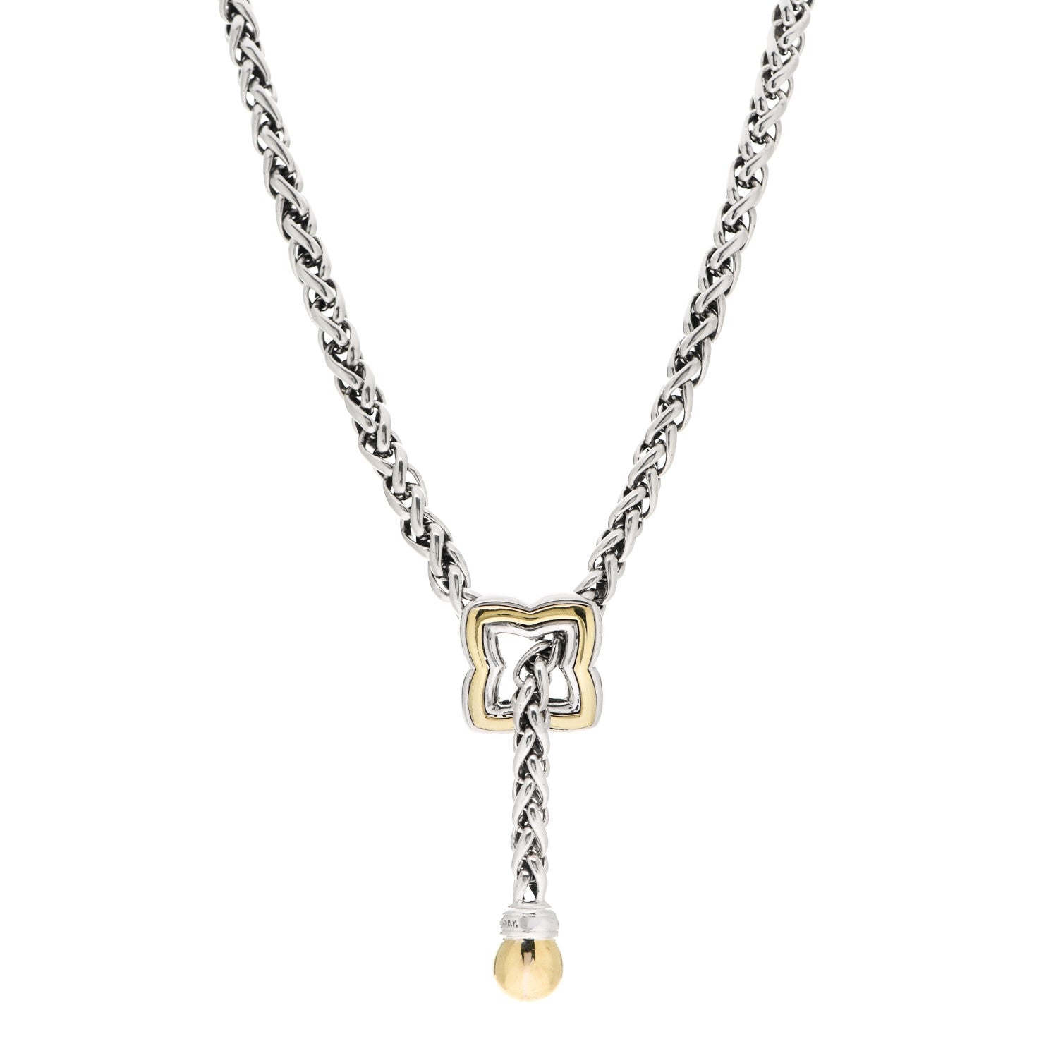 David Yurman Sterling Silver 18K Yellow Gold Quatrefoil Lariat Wheat Chain Necklace 1 of 4