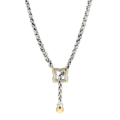 David Yurman Sterling Silver 18K Yellow Gold Quatrefoil Lariat Wheat Chain Necklace 1 of 4