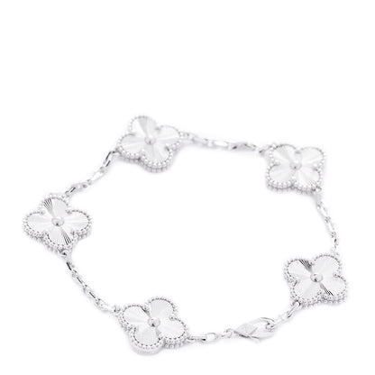 Van Cleef & Arpels 18K White Gold 5 Motifs Guilloche Vintage Alhambra Bracelet 3 of 6