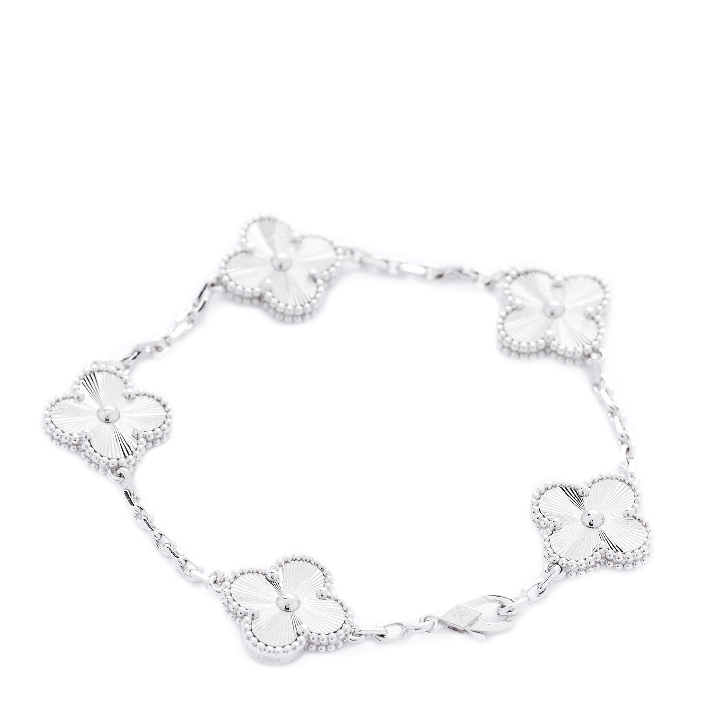 18K White Gold 5 Motifs Guilloche Vintage Alhambra Bracelet