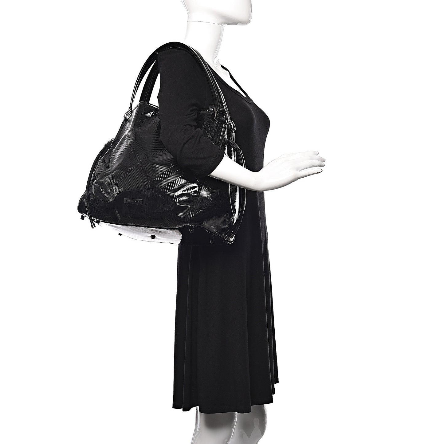Patent Check Embossed Small Bilmore Tote Black