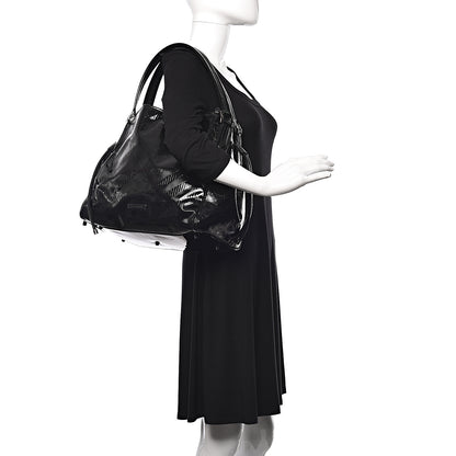 Burberry Patent Check Embossed Small Bilmore Tote Black 2 of 14