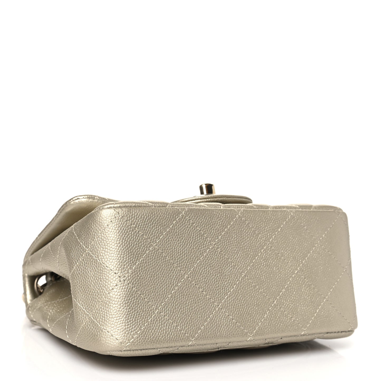 Metallic Caviar Quilted Mini Square Flap Light Gold