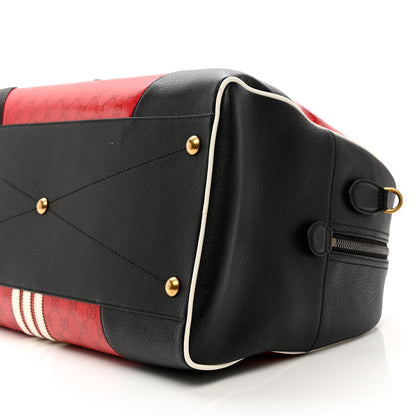 Gucci X ADIDAS Crystal Vintage Monogram Textured Dollar Calfskin Web Trefoil Logo Large Duffle Bag Hibiscus Red Off White Black 8 of 8