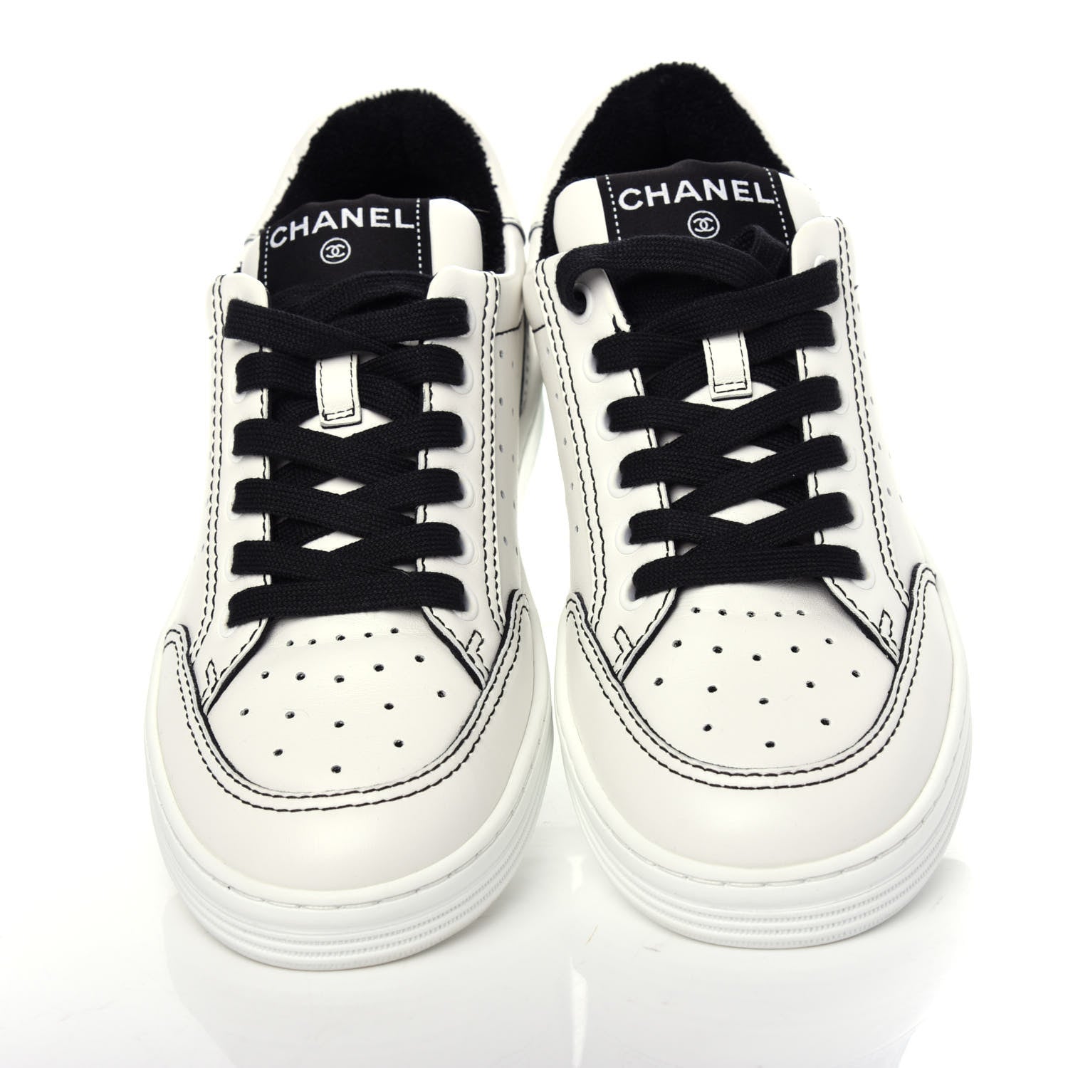 Chanel Calfskin Womens Logo Sneakers 36.5 White Black 5 of 11