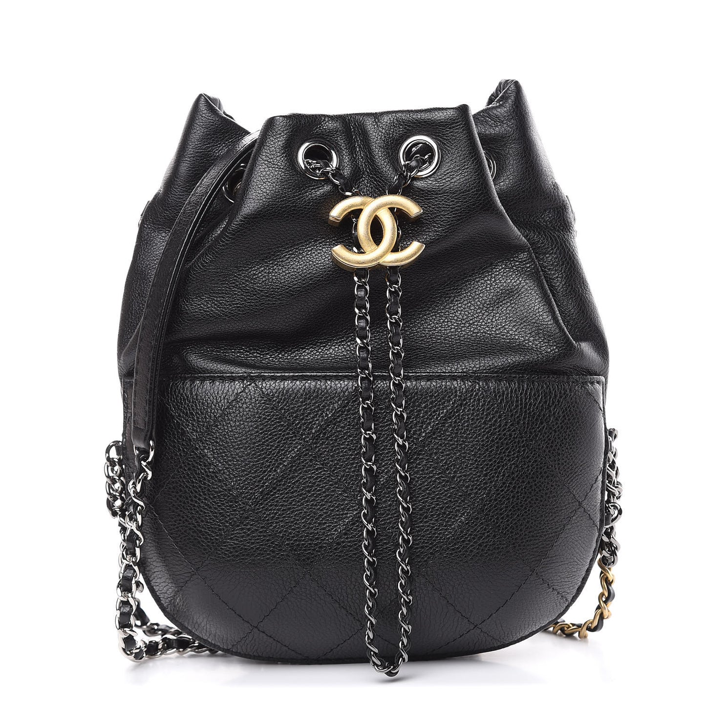 Calfskin Quilted Small Gabrielle Bucket Black