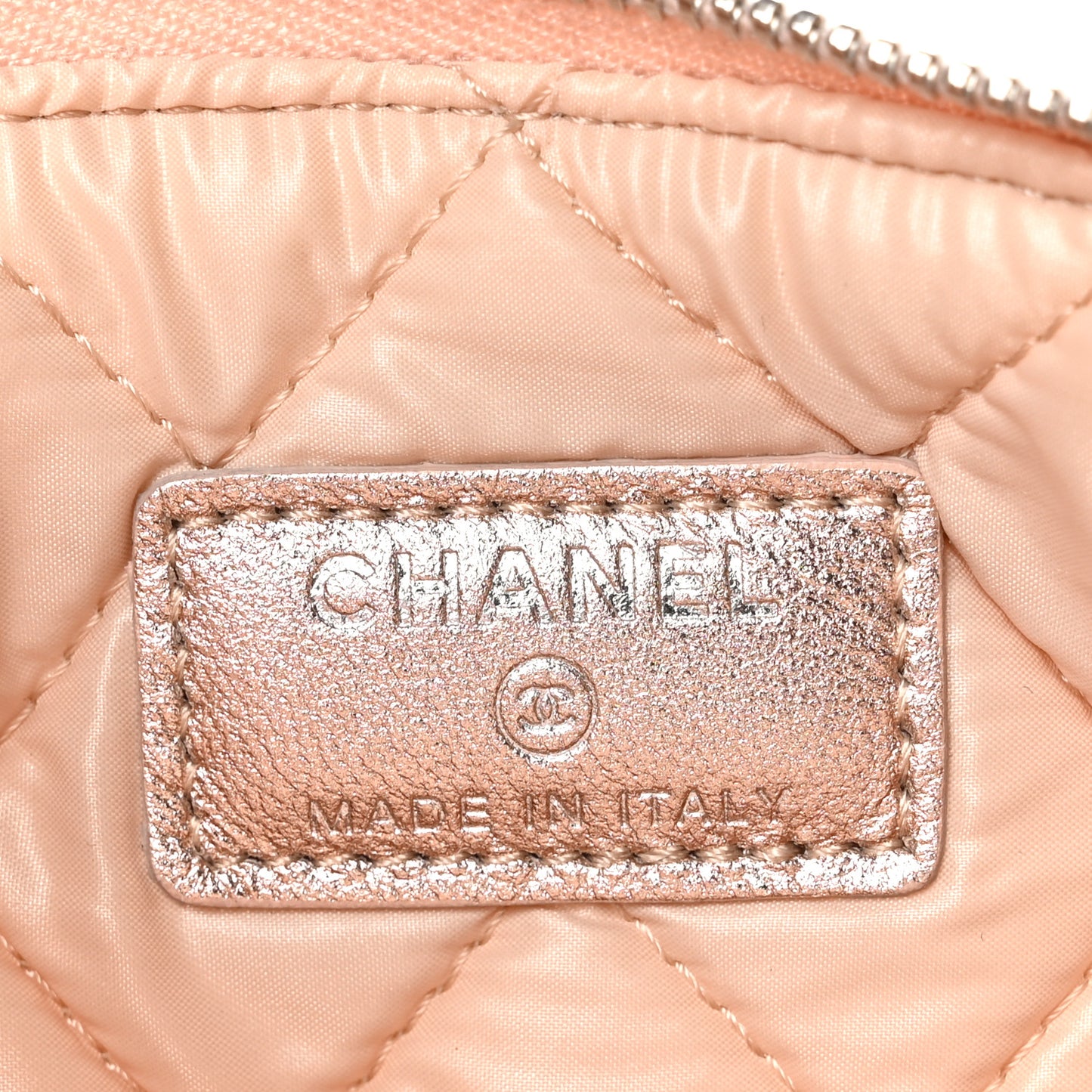 Metallic Lambskin Quilted Cosmetic Pouch Light Pink