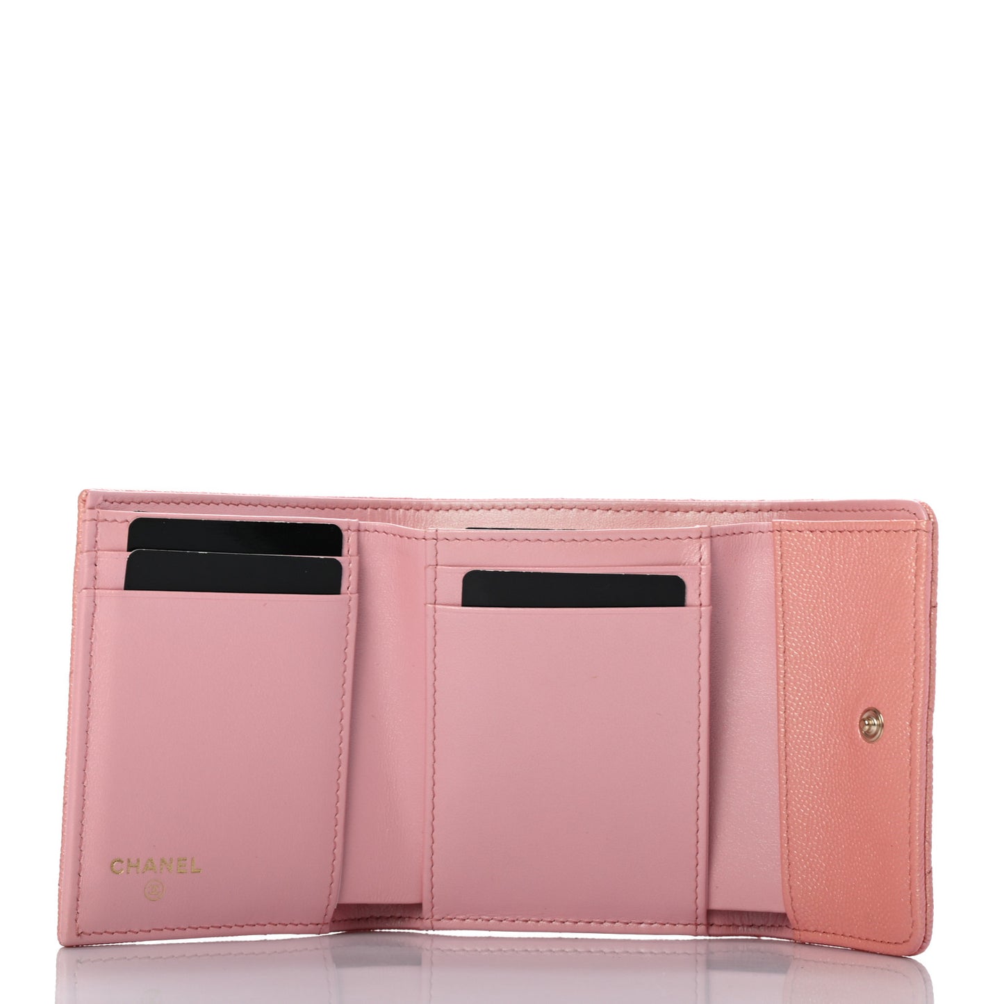 Iridescent Caviar Quilted Small Flap Wallet Rose Pink