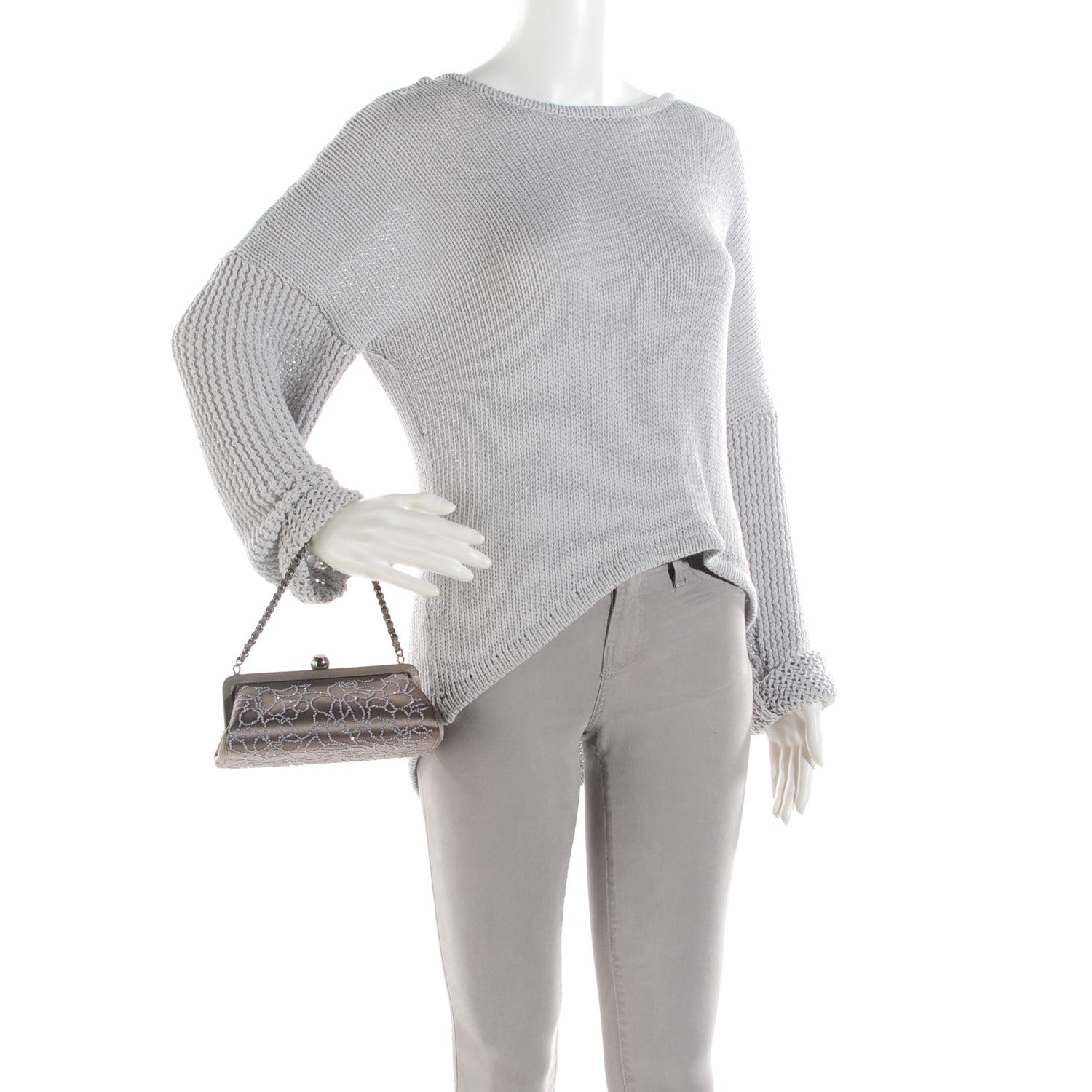 Chanel Satin Beaded Camellia Evening Bag Grey 2 of 8