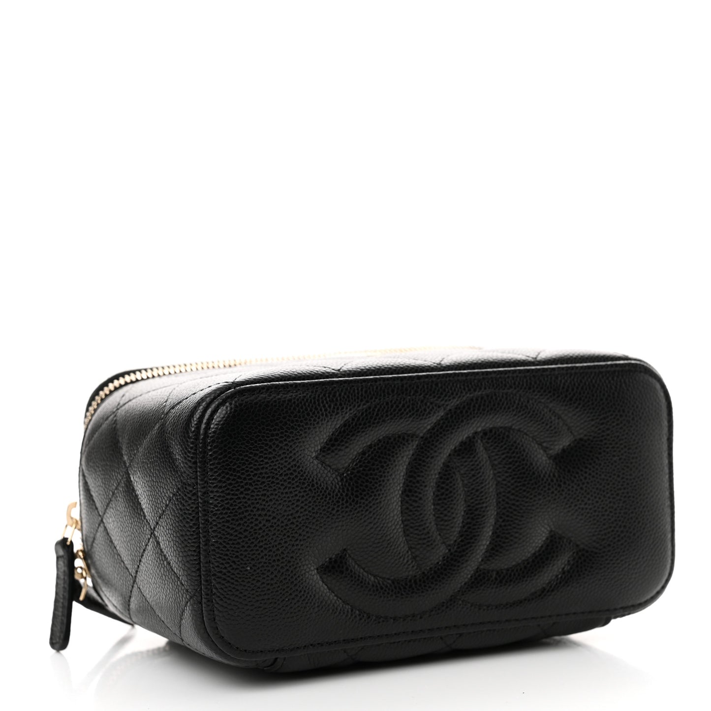 Caviar Quilted Small Vanity Case With Chain Black