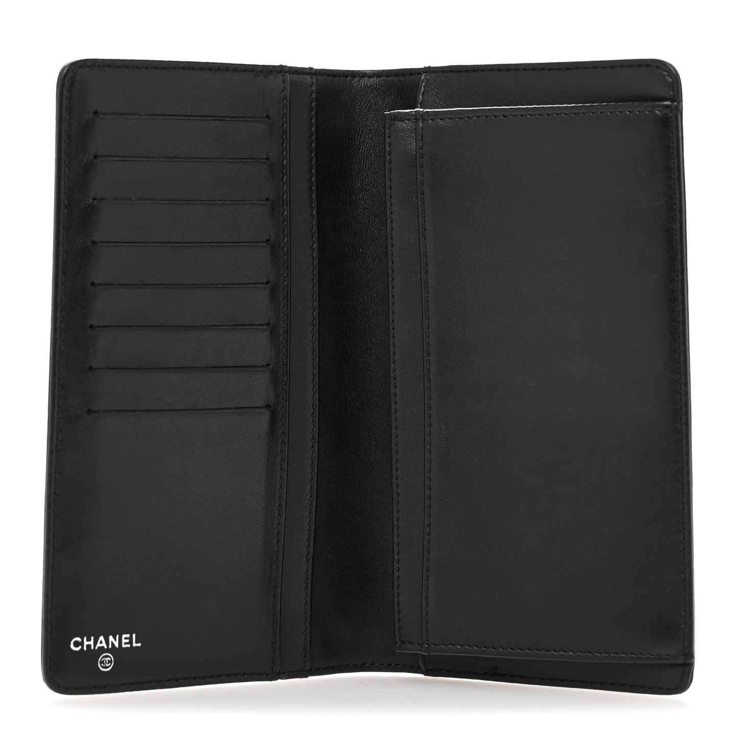 Lambskin Camellia Embossed Yen Wallet Black
