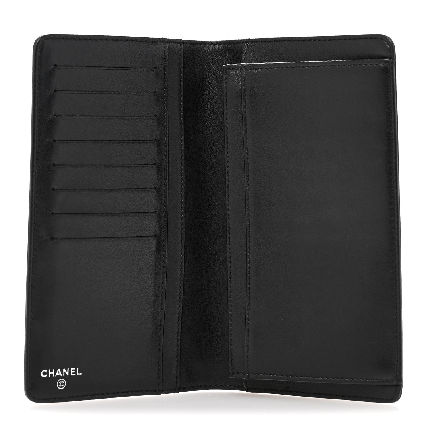 Chanel Lambskin Camellia Embossed Yen Wallet Black 5 of 13