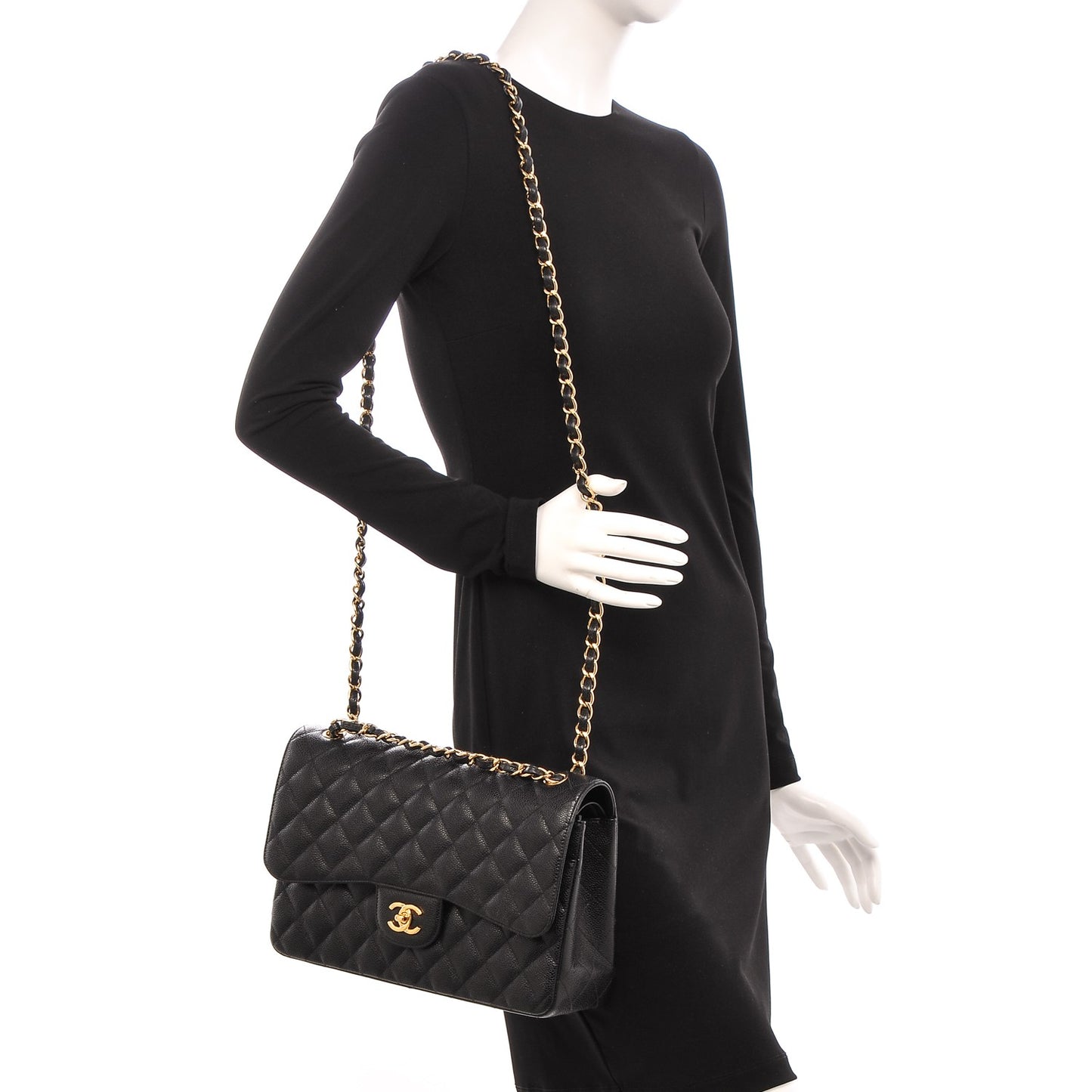 Caviar Quilted Jumbo Double Flap Black