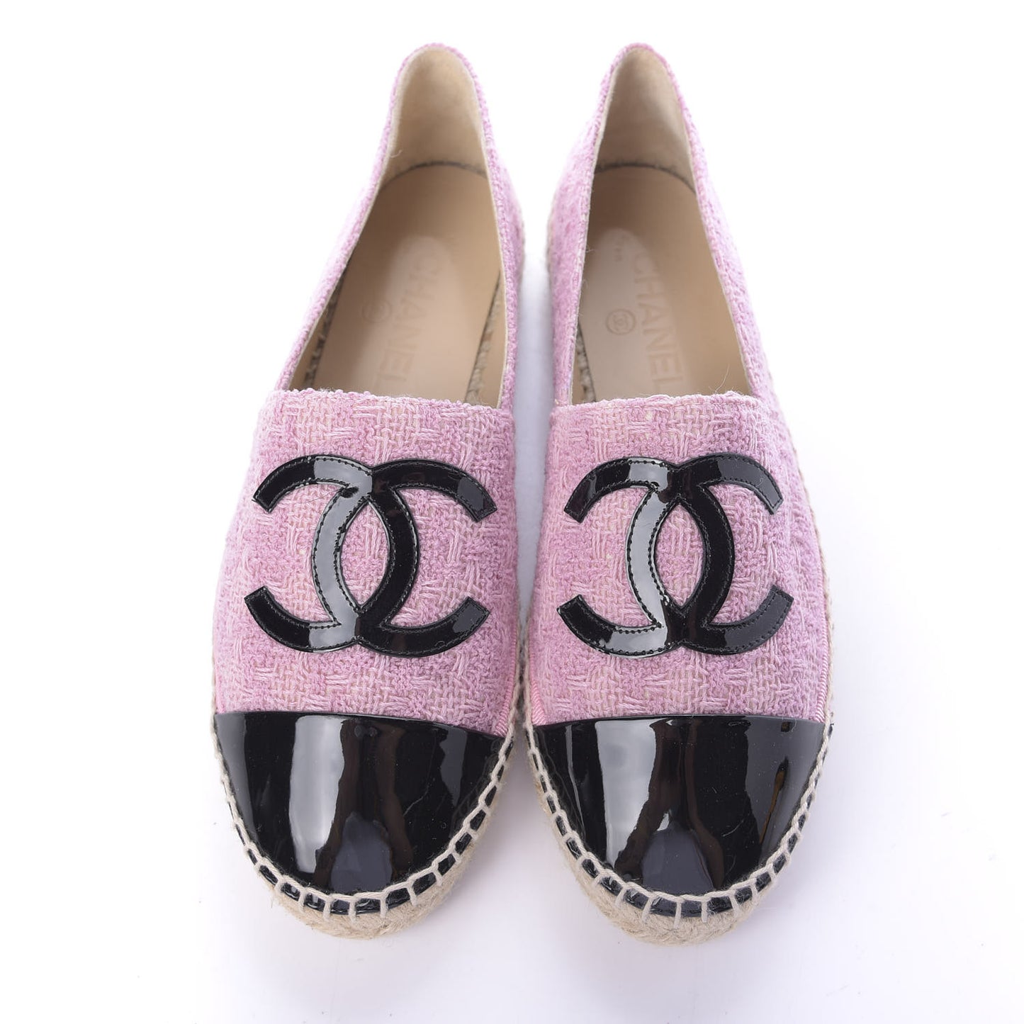 Tweed Patent CC Espadrilles 38 Pink Black
