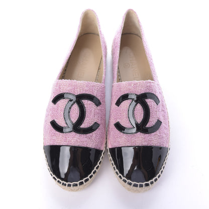 Chanel Tweed Patent CC Espadrilles 38 Pink Black 6 of 11