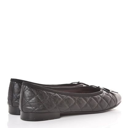 Chanel Aged Calfskin Quilted CC Cap Toe Ballerina Flats 39.5 Black 4 of 15
