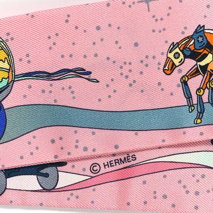Hermes Silk Space Derby Twilly Rose Bleu Jaune 4 of 4