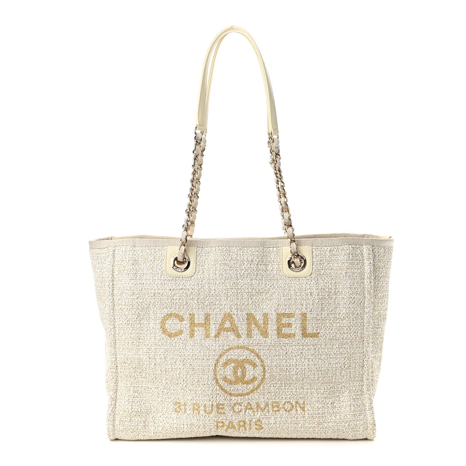 Chanel Lurex Boucle Small Deauville Tote Ivory 1 of 10