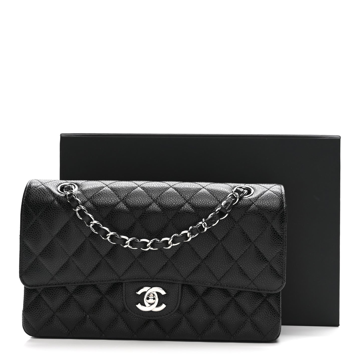 Caviar Quilted Medium Double Flap Black