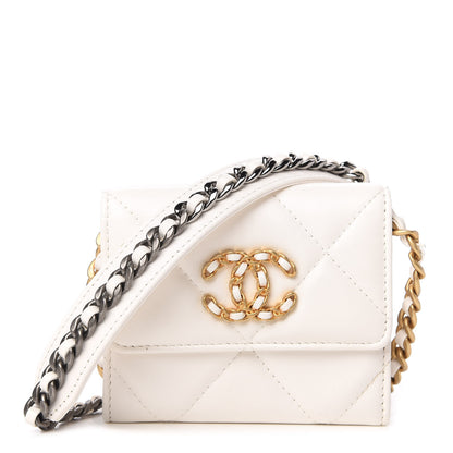 Chanel Shiny Goatskin Quilted Chanel 19 Flap Coin Purse With Chain White 1 of 11