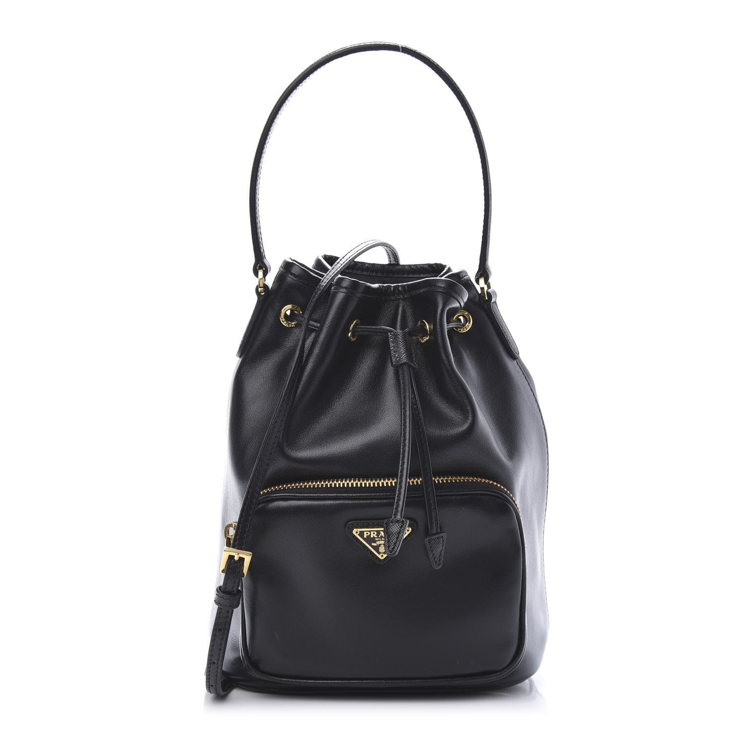 Prada Soft Calf Saffiano Mini Bucket Crossbody Bag Black 1 of 9