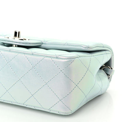 Chanel Iridescent Calfskin Quilted Mini Rectangular Flap Light Blue 10 of 10