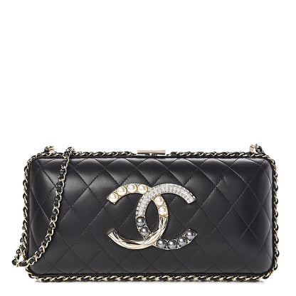 Chanel Lambskin Quilted Pearl Crystal Chain Around Clutch Black 1 of 10