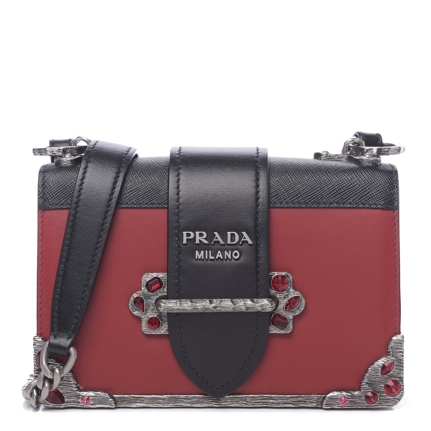 City Calfskin Saffiano Crystal Cahier Bag Fuoco Black