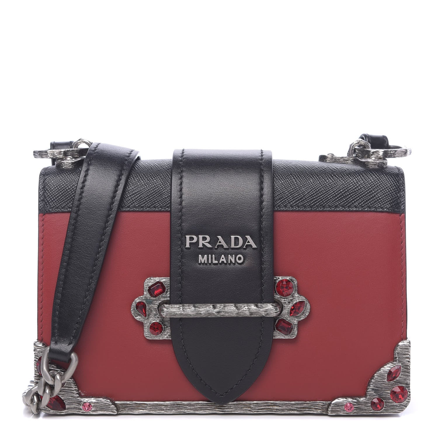 Prada City Calfskin Saffiano Crystal Cahier Bag Fuoco Black 1 of 11