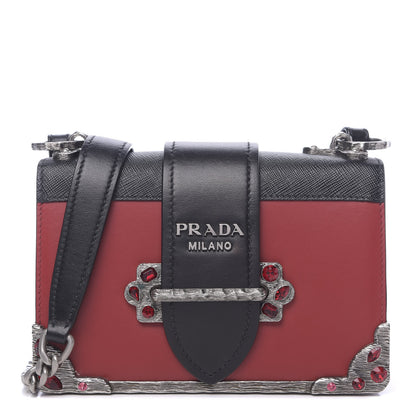 Prada City Calfskin Saffiano Crystal Cahier Bag Fuoco Black 1 of 11