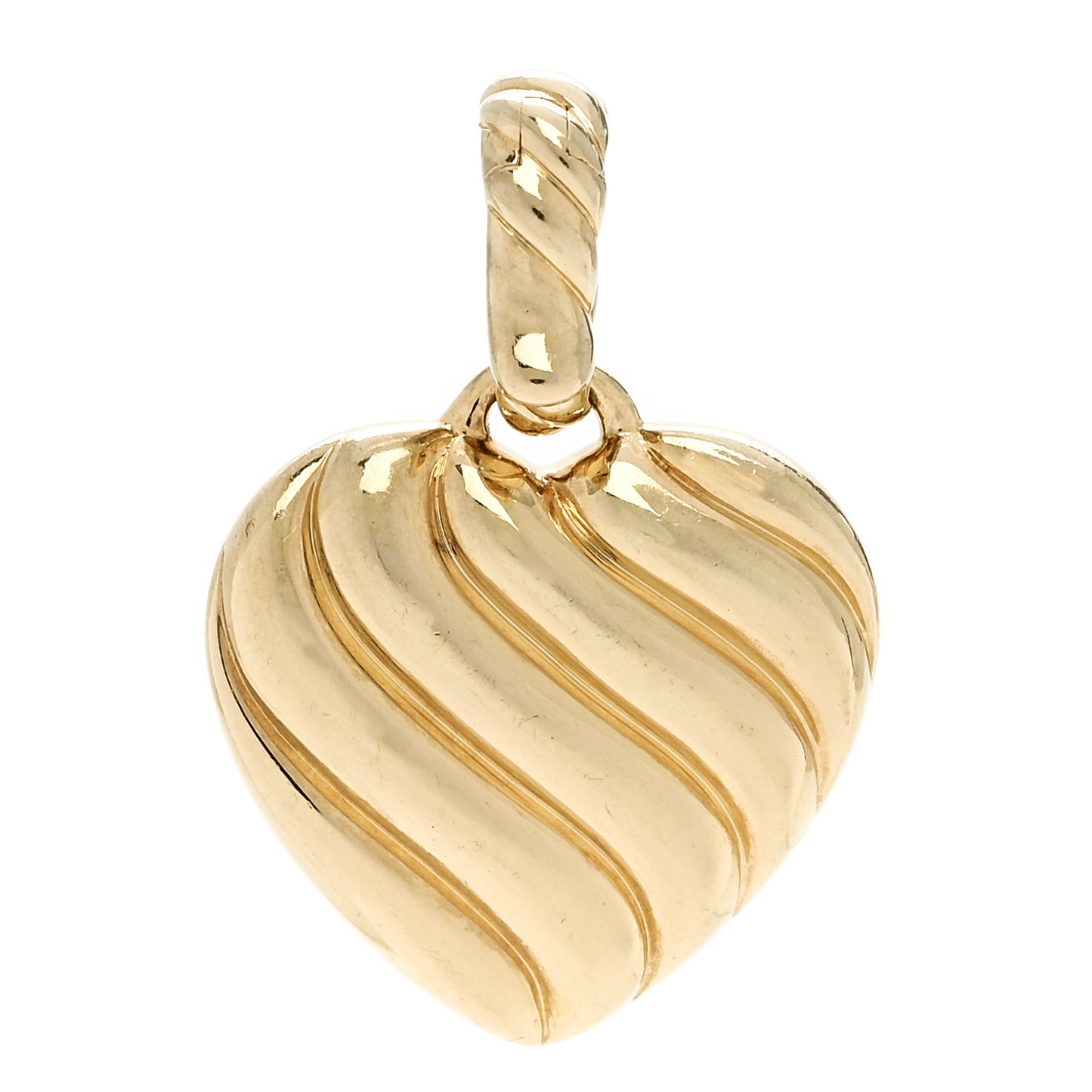 18K Yellow Gold Diamond 17mm Puffy Heart Amulet Pendant
